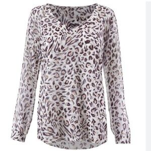 Cabi EUC Glamour Leopard Print Blouse V Neck Long Sleeves Style size‎ Small